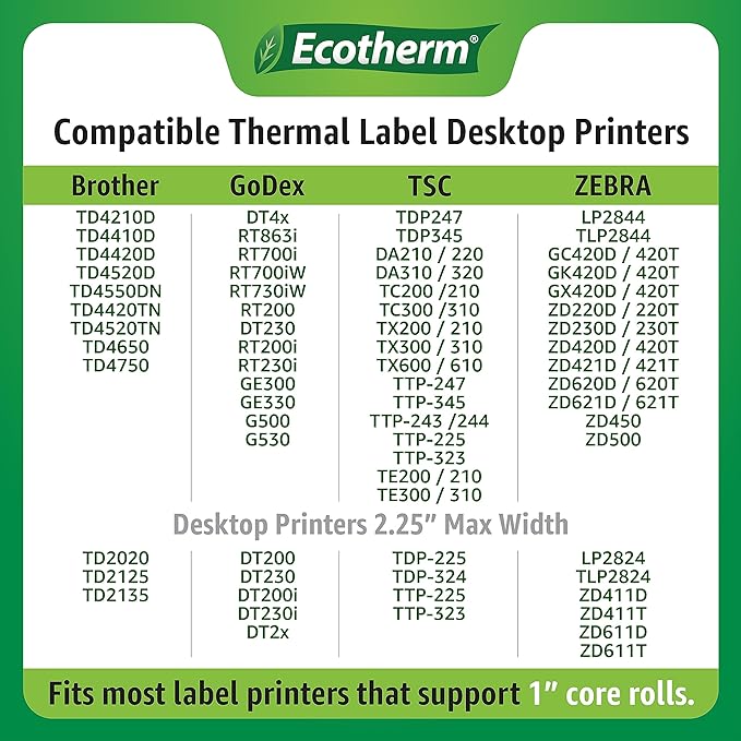 3" x 2" Thermal Labels | 4 Rolls | 2940 Labels | fits Zebra, Munbyn, Rollo, Godex, Arkscan, iDPRT, Offnova Thermal Label Printers and More | Blank White Adhesive Stickers by Ecotherm