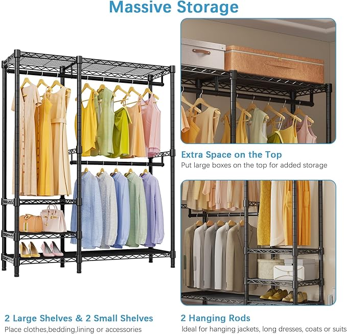 VIPEK V2i Garment Rack for Hanging Clothes, Portable Closet System with 4 Adjustable Shelves & 2 Hanging Rods, Heavy Duty Metal Clothes Rack, Freestanding Wardrobe Closet Rack, Max Load 700lbs