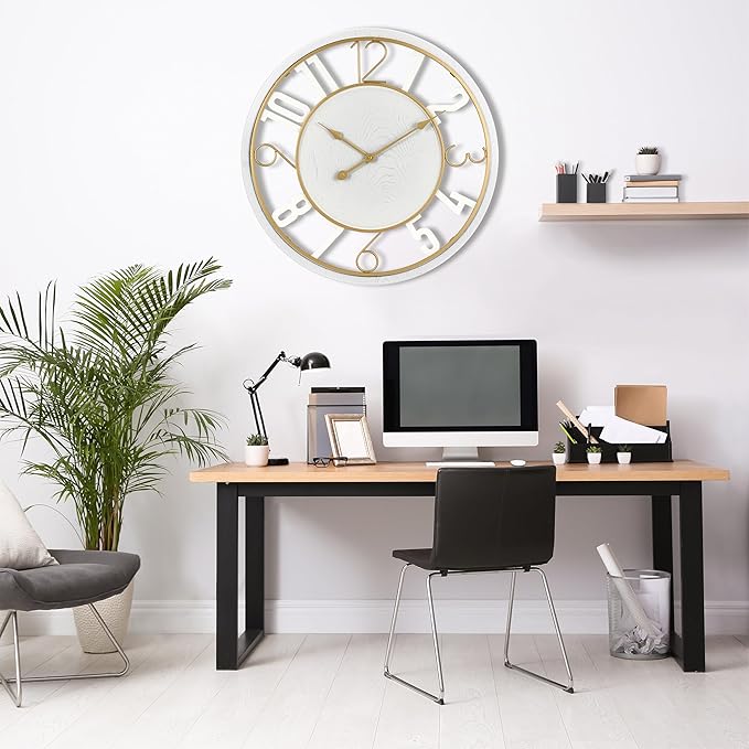 Sorbus 24-Inch Large Wall Clock – Wooden Decorative Clock for Living Room, Kitchen, Bedroom, Office – Easy to Hang Analog Wall Art (White)