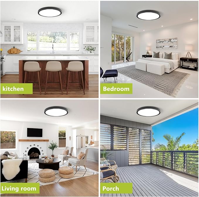 23.7 Inch LED Flush Mount Ceiling Light - Dimmable & 3 CCT Modes(3000/5000/6000K), 5000LM, 50W Ultra-Thin Low Profile Ceiling Light for Living Room, Kitchen, Hallway, Office, Black