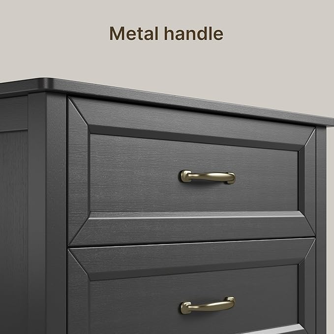 Gizoon 5 Drawer Dresser, 44.8" H Dresser for Bedroom, Wood Chest of Drawers, Storage Cabinet, Smooth Rail, Metal Handles, Anti-tip Device, for Living Room, Hallway, Black