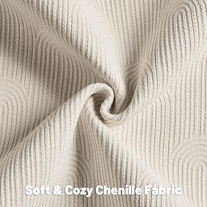 FUTEI Beige Chenille Decorative Throw Pillow Covers 22x22 Inch Set of 2,Soft Cozy Striped Geometric Patterns Cushion Case,Modern Home Decor for Couch Bed Living Room