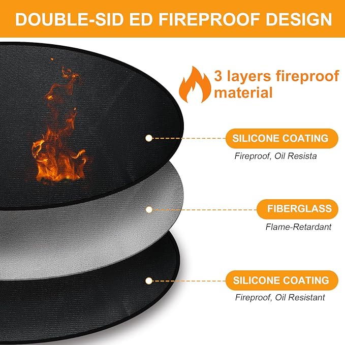 48'' Fire Pit Mat for Solo Stove Bonfire, Round Grill Mats for Outdoor Grill Fireproof Waterproof BBQ Grill Mat for Solo Stove Accessories, Grill Matt for Outdoor Grill Deck Protector