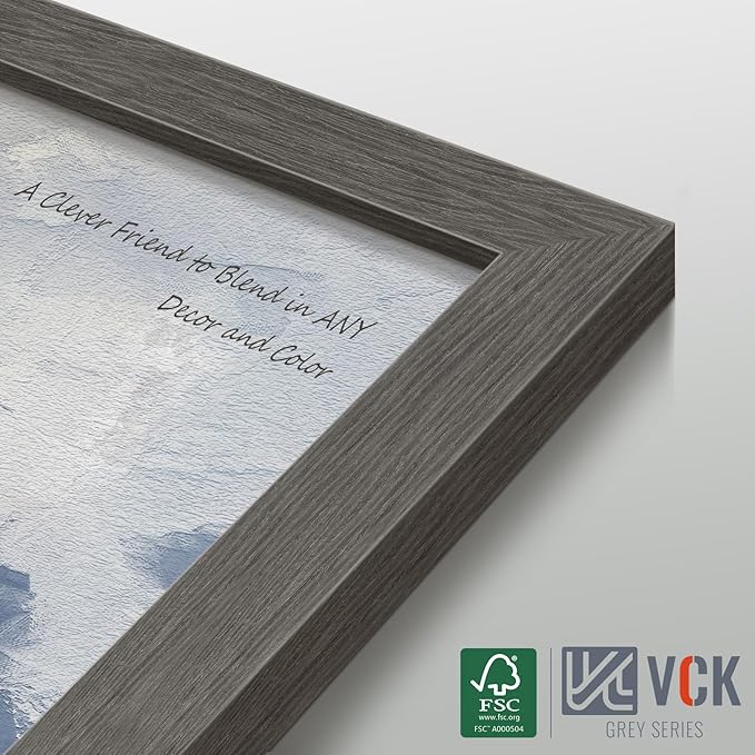 VCK 13x19 Picture Frame Set of 4 - Grey, Gallery-Quality Wood Poster Frames, 1.1-Inch Wide Border, Polished Plexiglass, Vertical or Horizontal Wall Display for Photo/Art/Prints, Grey