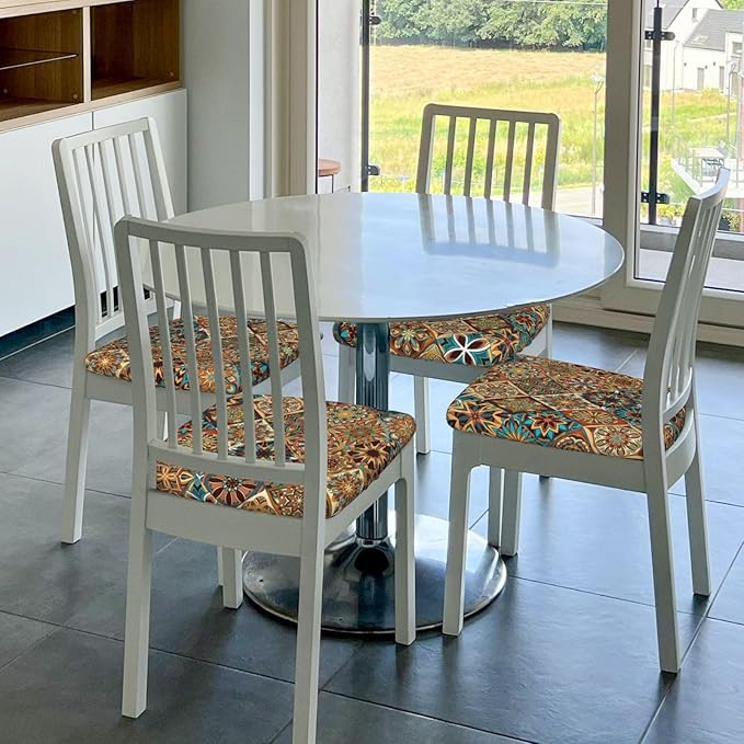 Colorful Vintage Bohemian Boho Mandala Floral Office Computer Chair Seat Covers Set of 1, Soft Stretch Rotating Desk Chair Seat Cushion Protectors