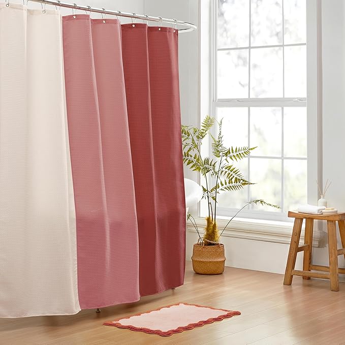 MONDAY MOOSE Bath Mat with Scalloped Wavy Ripple Design, Microfiber Absorbent Non Slip Tufted Rug for Floor, Shower or Kitchen (16x24 inch, Blush)