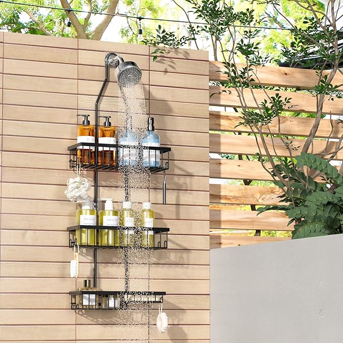 Shower Caddy Hanging,Triple Adjustable Shower Organizer,Extended Length shower rack with Soap Holder,Black