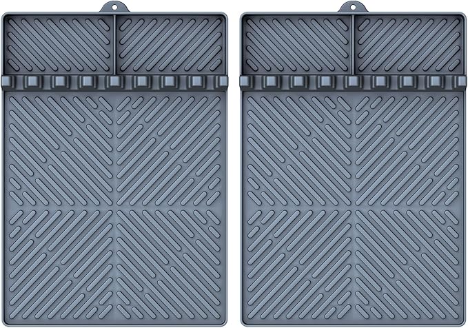 Blackstone Silicone Griddle Tools - Spatula Mat with Drip Pad & Grill Utensil Holder Side Shelf for Kitchen, Cooking, Countertop, Griddle Accessories - Grey, 2 Pack
