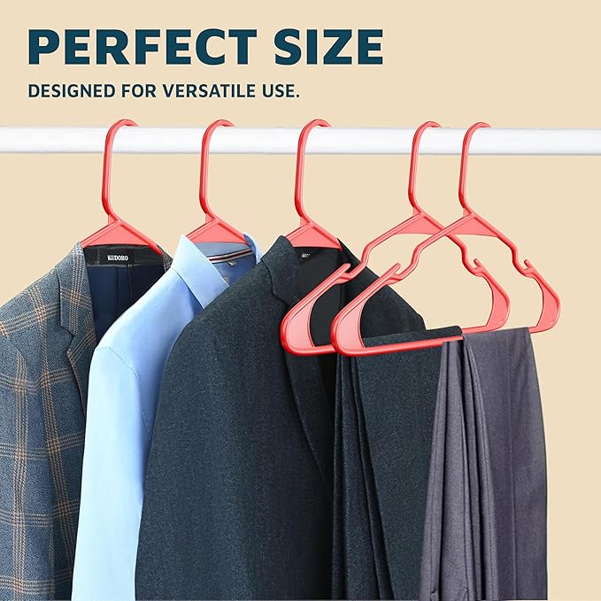 Plastic Clothes Hangers – Heavy Duty Hanger Set, for Organizing Clothes, Dresses, and Coat, Holds Up to 5 lbs, Space-Saving Hangers with Non-Slip Shoulder Grooves, Pack of 120, Red