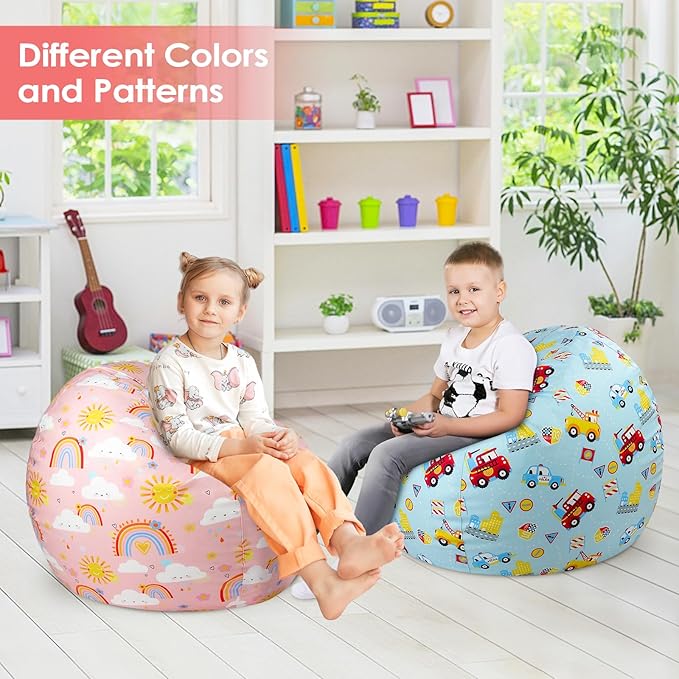 Bean Bag Chair for Kids Stuffed Animal Storage Beanbag Chairs,Toddler Toy Storage Organizer for Girls and Boys,Large 32'' Cover Only（No Filling)