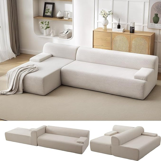 Garvee 107'' Modular Sectional Sofa, Left Facing Chaise L-Shaped Boneless Couch, Ultra Deep Seat Modern Sectional Sofa for Living Room, 5mm Wale Corduroy Fabric, Beige