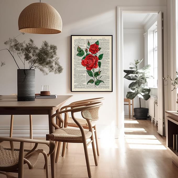 Poster Master Dictionary Art Poster - Red Roses Print - Flower Art - Floral Art - Gift for Men, Women & Florist - Minimal Decor for Living Room, Bedroom, Dorm or Flower Shop - 16x20 UNFRAMED Wall Art