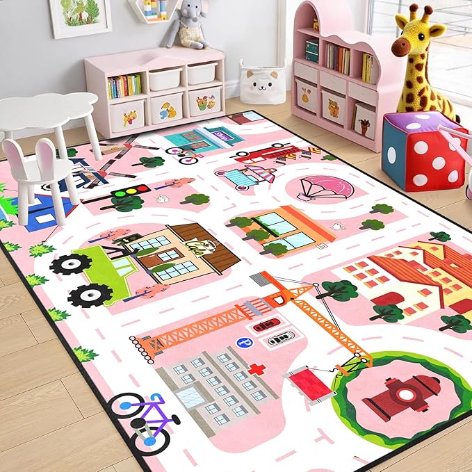 Car Rugs for Kids Toy - Car Track Carpet for Boys Road Rug for Bedroom Road Map Carpet for Kids Toy Play Mat Farm, 4. 5x6 Feet