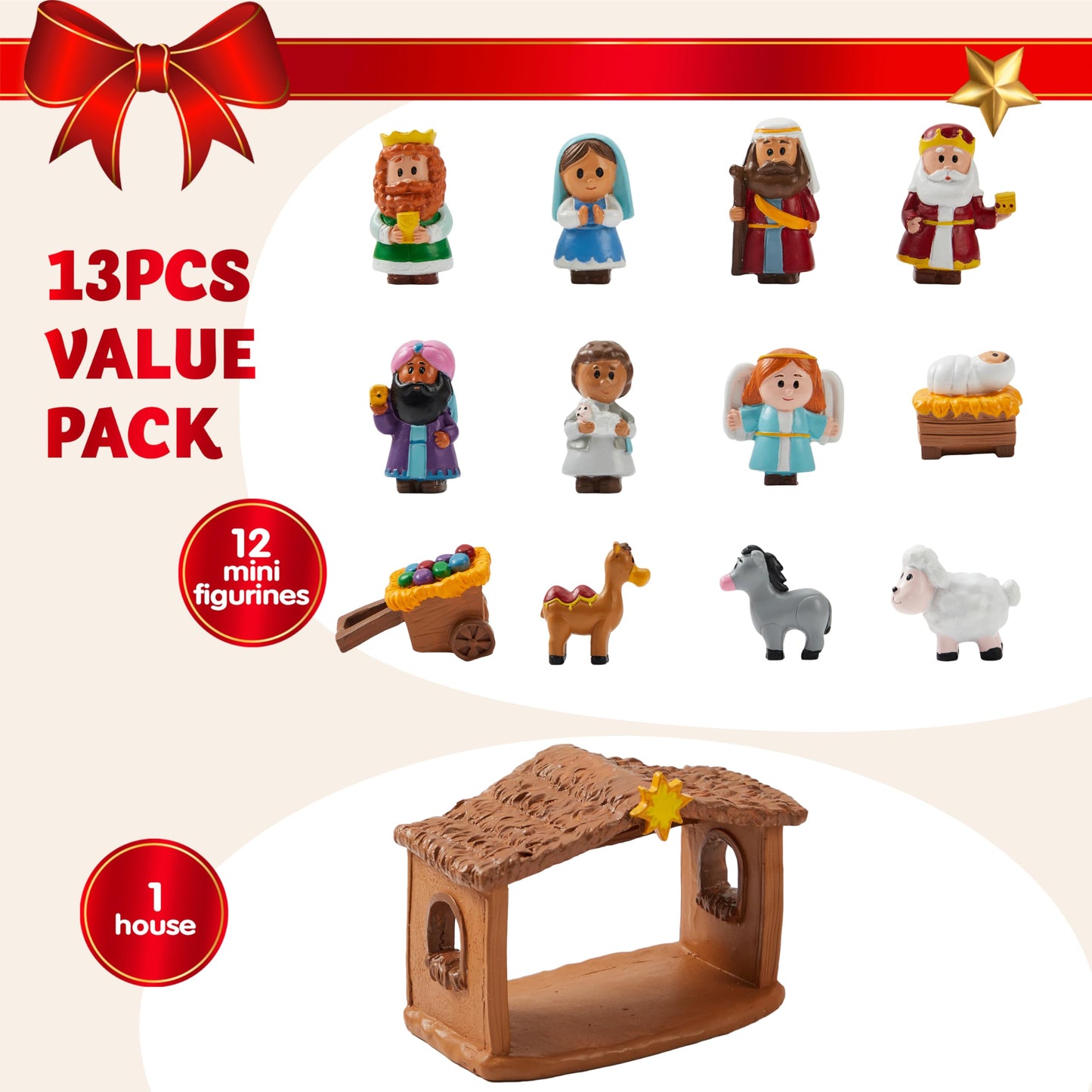 JOYIN 13 PCS Christmas Little Nativity Playset, Reenact Miniature Toys Nativity Set, Christmas Manger Scene for Kids, Present, Xmas Decorations