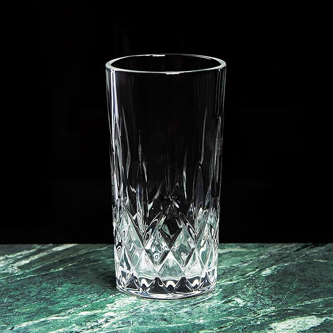 LEMONSODA Premium 12oz Highball Glass, for Water, Juices, cocktails - Set of 4 - Crystal Cut Glasses – Elegant Textured Tom Collins Glassware Set - Premium Packaging