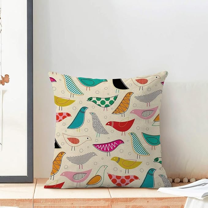BETGINY Boho Pillow Covers 16 x 16 Inch Pack of 2, Mid Century Colorful Geometric Bird Decorative Throw Pillow Cases Outdoor Linen Farmhouse Modern Cushion Cover for Bedroom Home Sofa Decor