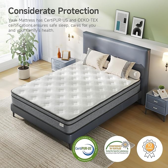 Queen Mattress 10 Inch, Hybrid Mattress Plush in a Box, Individual Pocket Spring Queen Size Bed with Breathable Memory Foam, Pressure Relief, Medium Firm Back Support for Adults