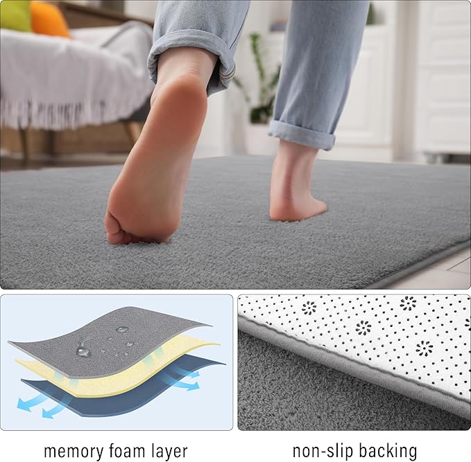 Soft Runner Rugs for Bedroom 2x6, Non Slip Runners for Hallway Kitchen Laundry Dorm Washable, Minimalist Low Pile Long Rugs for Boys Men Girls Kids, Grey