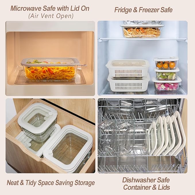 Urban Green Glass Food Storage Containers with Glass Lids, Microwave Safe Food Container Set, Aitight Meal Prep Container Set, LeakProof, 100% Plastic Free, 2 Pack