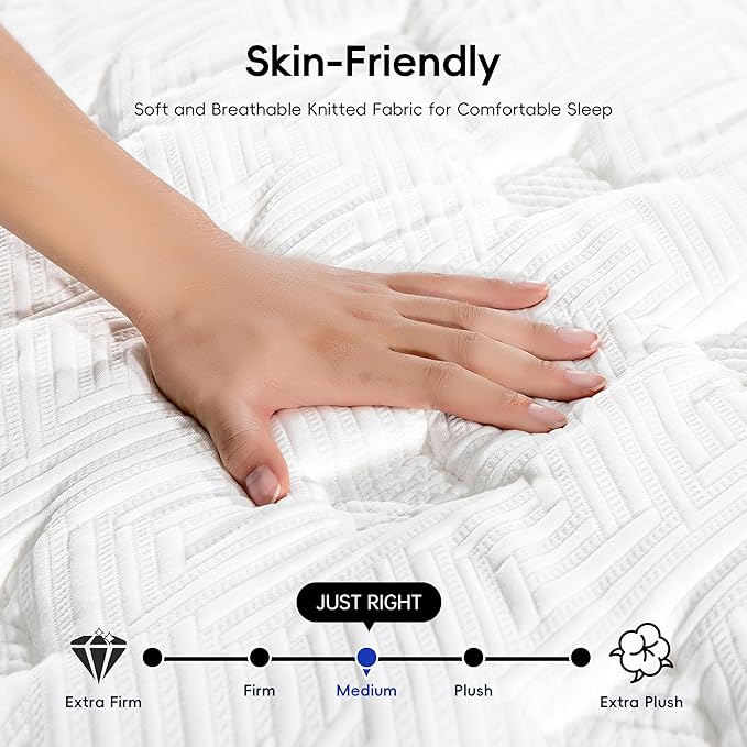 COOLMI King Size Mattress, 12 Inch Hybrid Memory Foam Mattress in a Box, Pressure Relief for Back Support, Medium Firm, Individually Pocket Springs, 100-Night Trial & CertiPUR-US Certified,Grey King