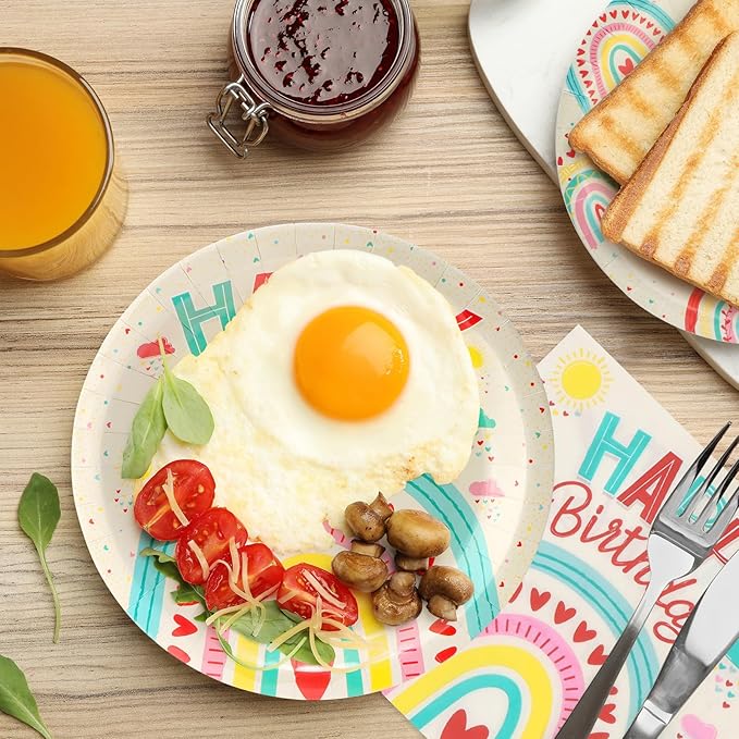 100pcs Birthday Party Disposable Tableware Set Colored Semicircles Pattern for 25 Guest Party Supplies（Include plates，cups and napkins）