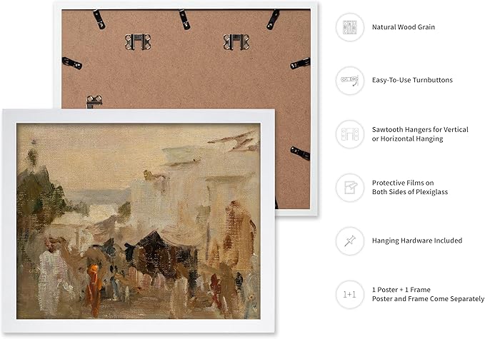Poster Master Vintage The Bazaar Painting Poster - Retro Street in Udaipur Print - India Art - Cityscape Art - Farmhouse Art - Abstract Art - Office or Living Room Wall Decor, 8x10 White Framed