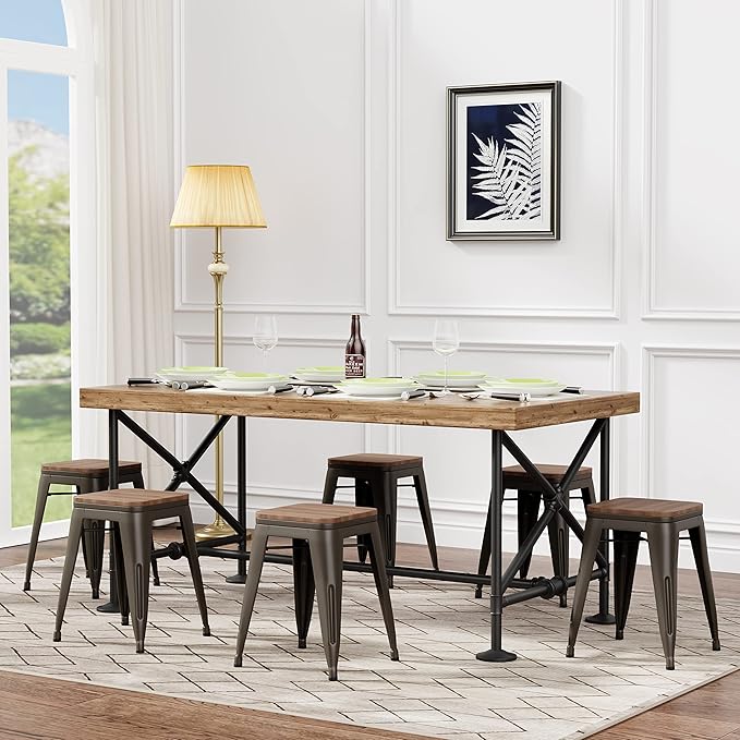 Andeworld 18 Inch Stools Set of 4,Industrial Metal Dining Chair with Wooden Seat,Short Kitchen Bar Stools Stackable for School,Classroom,Rusty