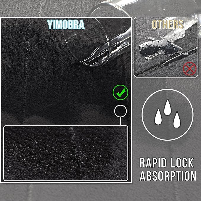 Yimobra Memory Foam Bath Mat, Super Soft Absorbent Bathroom Rug Non Slip 24x17 Inch, Quick Dry, Machine Washable Floor Carpet for Tub Shower, Home Decor Accessories, Black