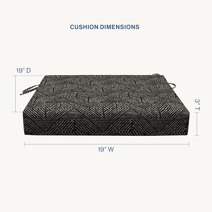 Honeycomb Outdoor Essentials Set of 2 Square Seat Pads, 19 x 19, Zaire Black Dining Chair Cushions for Patio Furniture