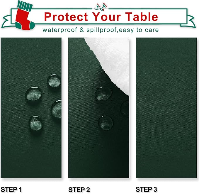 Hiasan Hunter Green Tablecloth for Rectangle Tables - Waterproof and Spillproof Washable Fabric Table Cloth for Dining Room Kitchen Party, 60 x 102 Inch