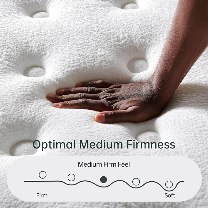 Queen Size Mattress 12 Inch, Medium Firm Hybrid with Memory Foam& Individually Wrapped Pocket Coils for Support,CertiPUR-US Certified,Fiberglass-Free