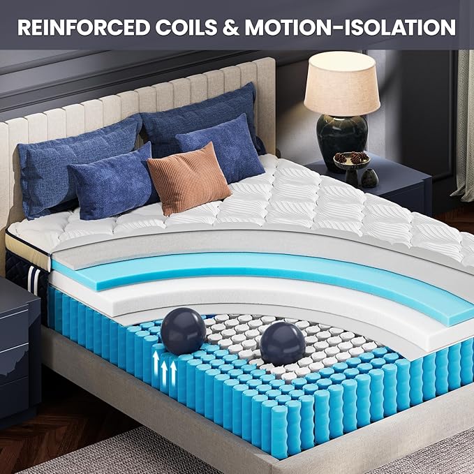 Queen Mattress 12 Inch - Hotel Collection Hybrid Mattress with 5-Zone Support, Luxury Sleep Comfort, Extra Back & Hip Support, Fiberglass-Free, CertiPUR-US Certified, 365-Night Trial