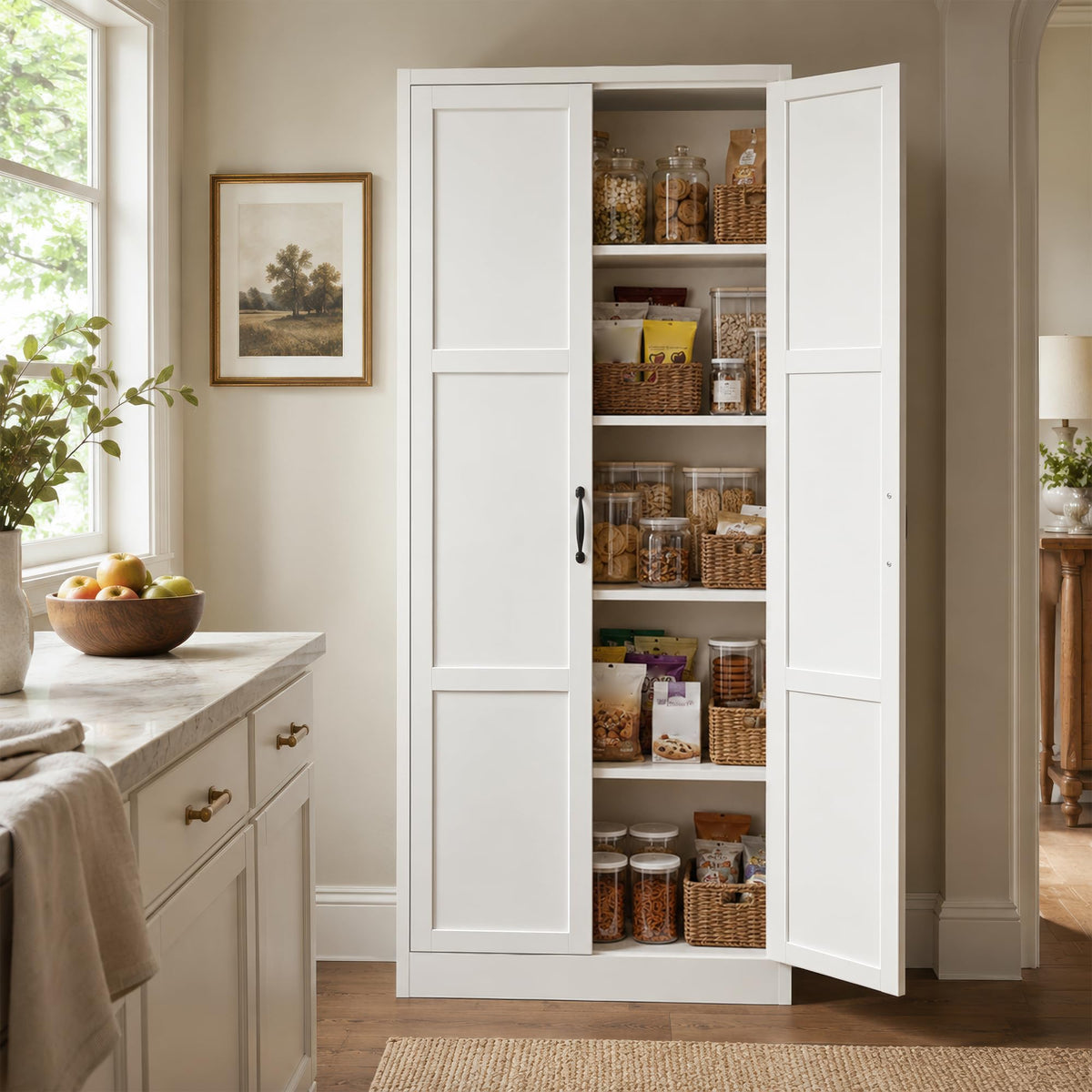 Tivostaral 71” Metal Kitchen Pantry Storage Cabinet with Adjustable Shelves