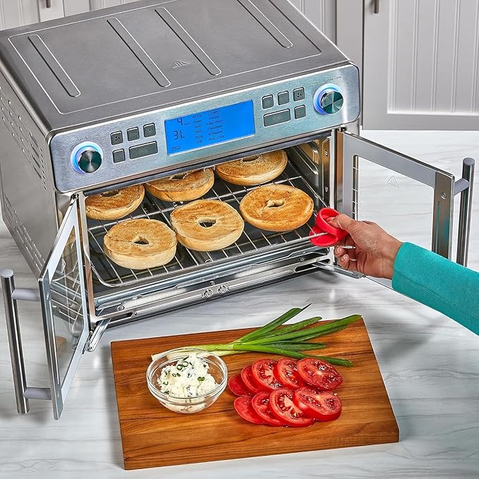 Dual Zone 360 Air Fryer Oven Combo with French Door, 25 QT Extra Large, Cook Two Foods in Different Ways, Up to 60% Faster from Frozen to Finish