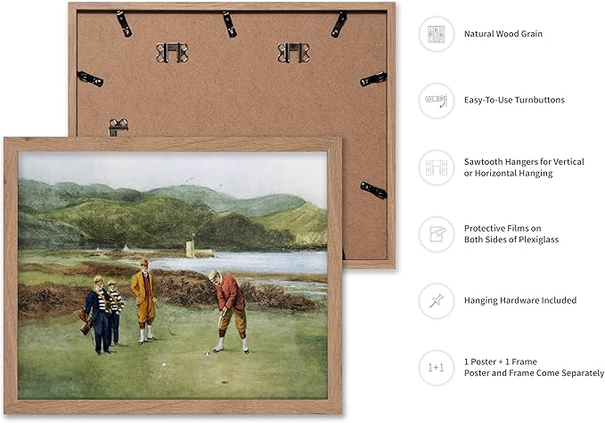 Poster Master The Putting Green Painting Poster - Golf Course Print - Golf Art - River Art - Sports Art - Landscape Art - Father's Day Art - Great Office or Living Room Decor, 16x20 Beige Framed