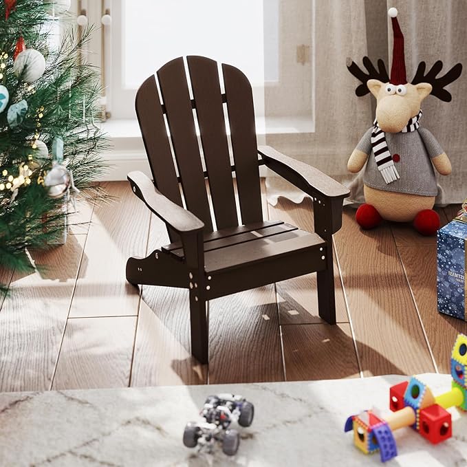 Giantex HDPE Kids Adirondack Chair - All-Weather Lawn Toddler Chair with Ergonomic Design, Children’s Outdoor Chair for Toddlers Ages 3-8, Kid’s Patio Furniture for Deck, Garden (4, Brown)