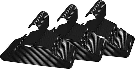 Royale Linens 60 Pack Black Plastic Hangers for Clothes - Heavy Duty Clothes Hanger for Everyday Use - Lightweight & Space Saving Notched Plastic Hangers