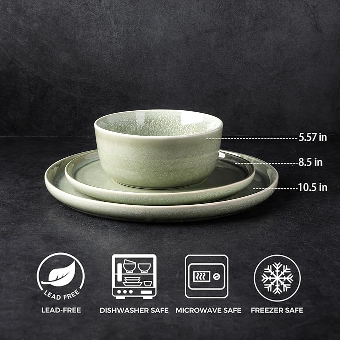 AmorArc Stoneware Dinnerware Sets for 4,Round Reactive Glaze Ceramic Plates and Bowls Set,Highly Scrath Resistant | Dishwasher & Microwave Safe Dishes Set,Service for 4 (12pc)