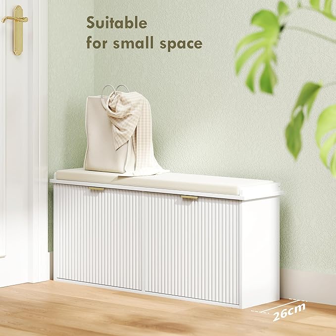 HOMCOM Shoe Bench with Padded Seat Cushion and 2 Flip-Drawers, Entryway Bench Holds up to 529lb, Shoe Cabinet, 40.9x10.2x18.7 Inches, White