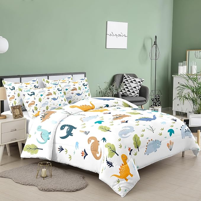 Tailor Shop Twin Dinosaur Kids Bedding Set for Boys, Twin Dinosaur Kids Comforter Sets for Boys, 2 Pieces Soft Lightweight for All Seasons