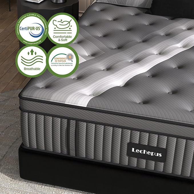 Queen Mattress - Lechepus 14" Plush Memory Foam Hybrid Mattress in Box with Individual Pocket Spring for Pressure Relief & Motion Isolation, Premier Comfort Sleep, Fiberglass Free & 180 Night Trail