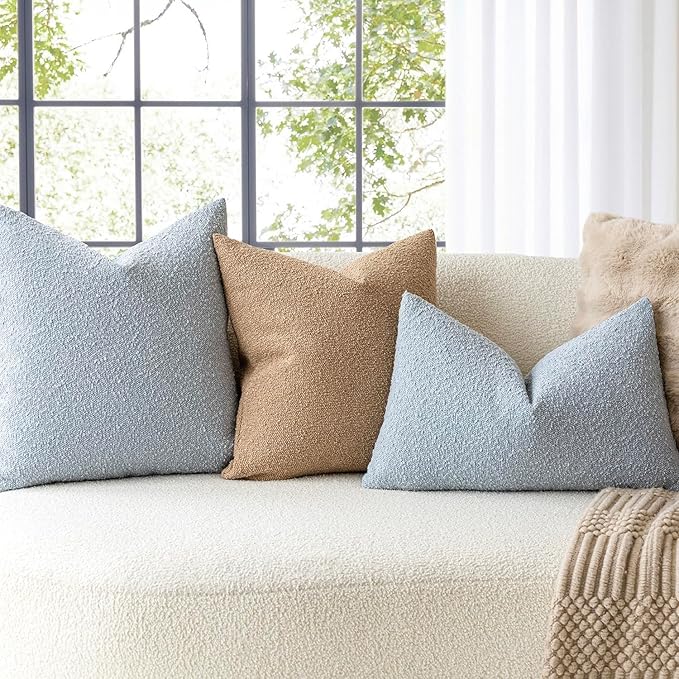 Foindtower Pack of 2 Textured Boucle Throw Pillow Covers Accent Solid Pillow Cases Cozy Soft Decorative Couch Cushion Case for Chair Sofa Bedroom Living Room Home Decor, 20 x 20 Inch,Taupe Khaki Camel