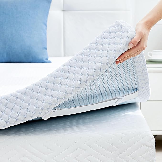 SINWEEK 3 Inch King Cooling Memory Foam Mattress Topper for Pressure Relief, Thick Bed Mattress Pad with Cooling Soft Cover and Adjustable Straps, CertiPUR-US Certified