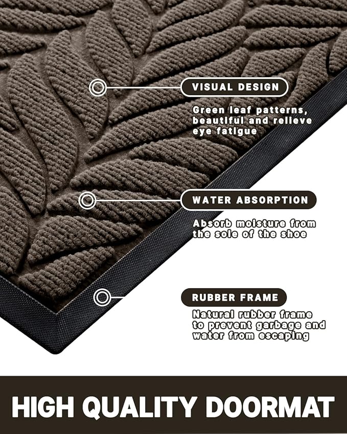 Yimobra Front Door Mat Outdoor Indoor, 36x24 All-Season Waterproof Welcome Mat, All-Weather Outside Entrance Mat, Non-Slip Patio Porch Doormat, Low Profile, Fade Resistant, Brown