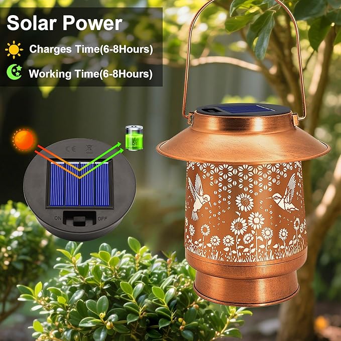 Hummingbird Solar Lanterns Outdoor Garden Decor, Sunflower Gifts for Women Mom Grandma Birthday Hanging Metal Solar Lights Waterproof Decoration for Garden Yard Lawn Patio