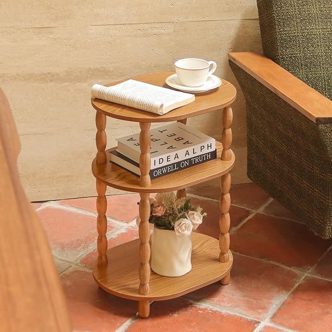MaxSmeo End Table, Small Side Table for Small Spaces, Modern Oval Night Stand Accent Table for Living Room, Bedroom, Brown