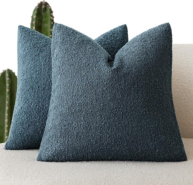Foindtower Pack of 2 Textured Boucle Throw Pillow Covers Accent Solid Pillow Cases Cozy Soft Decorative Couch Cushion Case for Chair Sofa Bedroom Living Room Home Decor 20x20 Inch Dark Blue