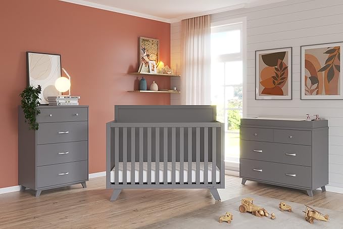 Child Craft SOHO Flat Top 4-in-1 Convertible Crib, Baby Crib Converts to Day Bed, Toddler Bed and Full Size Bed, 3 Adjustable Mattress Positions, Non-Toxic, Baby Safe Finish (Cool Gray)