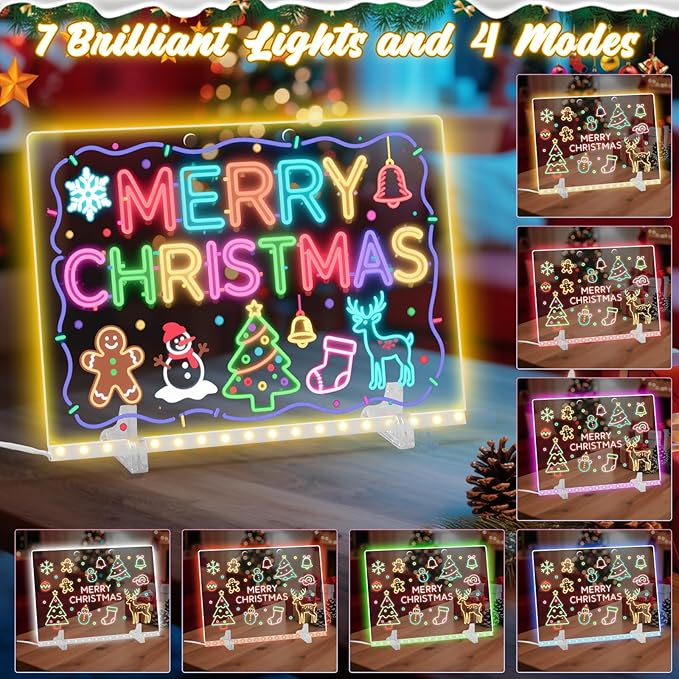 Lumiboard LED Drawing Board, LED Note Board, Acrylic Dry Erase Glowboard with 4 Modes & 7 Colors Light Include Adapter, Led Doodle Board for Kids, Halloween or Christmas Decorations (Large)