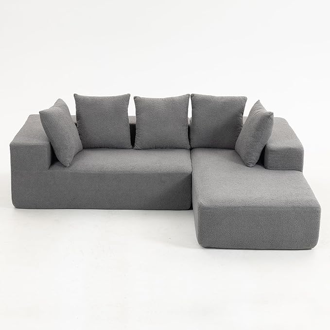 KEIKI L-Shape Cloud Sectional Sofa, 96” Modern Modular Boneless Couch with Left Chaise Lounge, Upholstered Couches for Living Room Bedroom, Grey